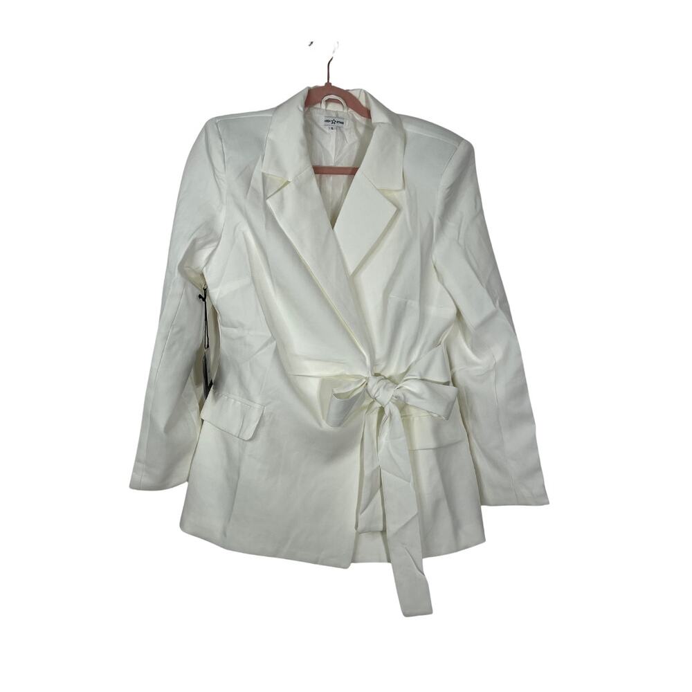NWT Area Stars White Wrap Blazer 2 Front Pockets Shoulder Pads Blazer Size L